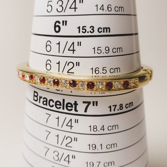 Red Clear Rhinestone Jewel Crystal Gold Tone Clamp Bangle Elegant Bracelet - Picture 11 of 12